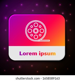 White line Film reel icon isolated on black background. Rectangle color button. Vector Illustration