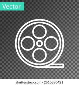 White line Film reel icon isolated on transparent background. Vector