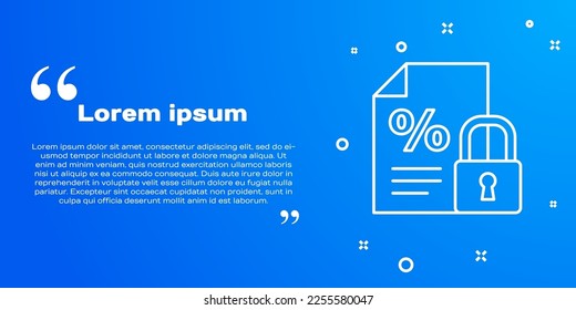 Documento de finanzas de línea blanca e icono de bloqueo aislado en fondo azul. Documento bancario en papel para concepto de factura o factura.  Ilustración vectorial