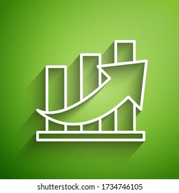 White line Financial growth and coin icon isolated on green background. Increasing revenue.  Vector Illustration