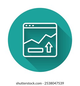 Weiße Linie Symbol für die Erhöhung des Finanzwachstums einzeln auf langem Schattenhintergrund. Steigerung des Umsatzes. Grüner Kreis-Knopf. Vektorgrafik