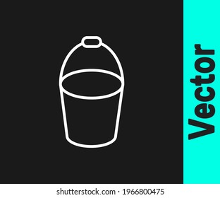 White line Fire bucket icon isolated on black background. Metal bucket empty or with water for fire fighting.  Vector