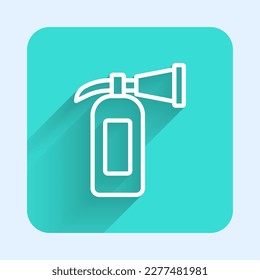 White line Fire extinguisher icon isolated with long shadow background. Green square button. Vector