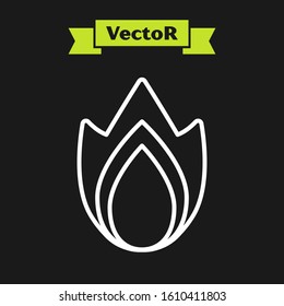 White line Fire flame icon isolated on black background. Heat symbol.  Vector Illustration