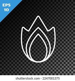 White line Fire flame icon isolated on transparent dark background. Heat symbol.  Vector Illustration