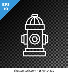 White line Fire hydrant icon isolated on transparent dark background.  Vector Illustration