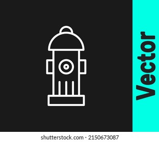 White Line Fire Hydrant Icon Isolated On Black Background.  Vector