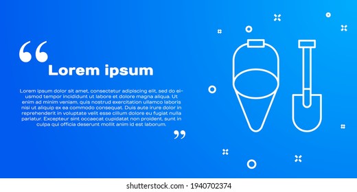 White line Fire shovel and cone bucket icon isolated on blue background.  Vector