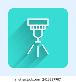 White line Fire sprinkler system icon isolated with long shadow background. Sprinkler, fire extinguisher solid icon. Green square button. Vector