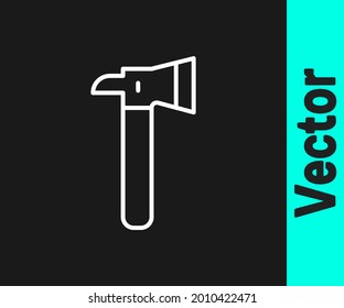 White line Firefighter axe icon isolated on black background. Fire axe.  Vector