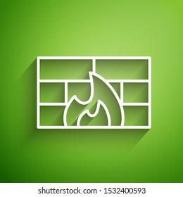White line Firewall, security wall icon isolated on green background.  Vector Illustration