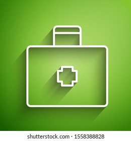 White line First aid kit icon isolated on green background. Medical box with cross. Medical equipment for emergency. Healthcare concept.  Vector Illustration