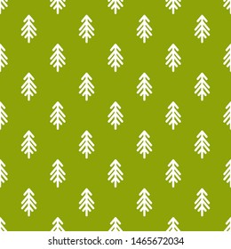 white line fir-trees  on green background. Forest blizzard. seamless winter pattern with spruce. Christmas vector ornament. holiday simple texture for printing on fabric or paper.  