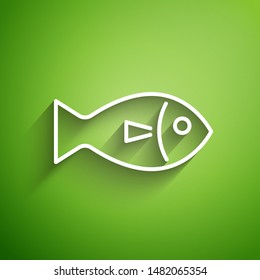White line Fish icon isolated on green background.  Vector Illustration