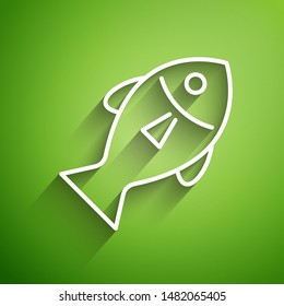 White line Fish icon isolated on green background.  Vector Illustration