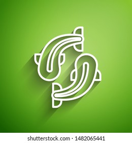 White line Fish icon isolated on green background.  Vector Illustration