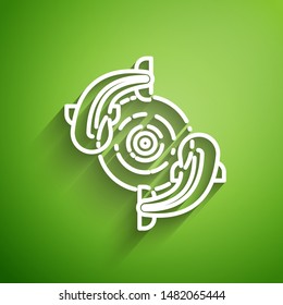 White line Fish icon isolated on green background.  Vector Illustration