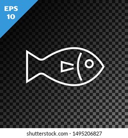 White line Fish icon isolated on transparent dark background.  Vector Illustration