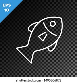 White line Fish icon isolated on transparent dark background.  Vector Illustration