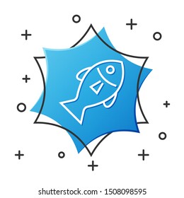 White line Fish icon isolated on white background. Blue hexagon button. Vector Illustration