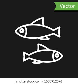 White line Fish icon isolated on black background.  Vector Illustration