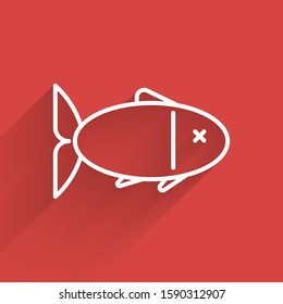 White line Fish icon isolated with long shadow.  Vector Illustration