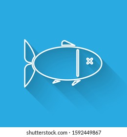 White line Fish icon isolated with long shadow.  Vector Illustration