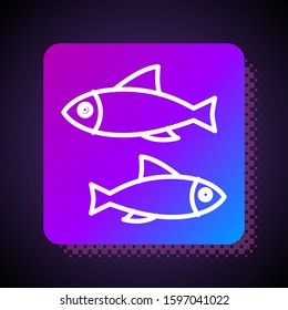 White line Fish icon isolated on black background. Square color button. Vector Illustration
