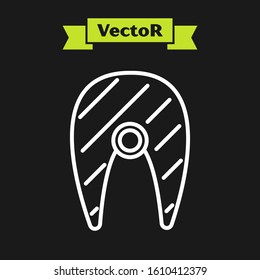 White line Fish steak icon isolated on black background.  Vector Illustration