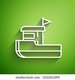 White line Fishing boat icon isolated on green background.  Vector Illustration