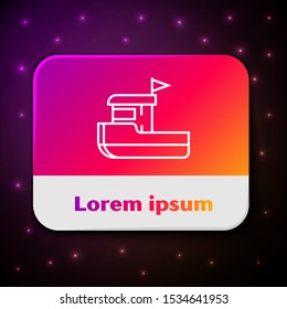 White line Fishing boat icon isolated on black background. Rectangle color button. Vector Illustration