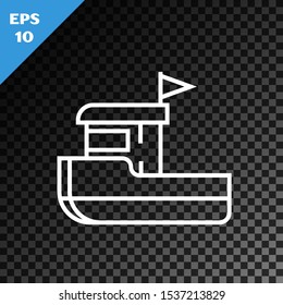 White line Fishing boat icon isolated on transparent dark background.  Vector Illustration