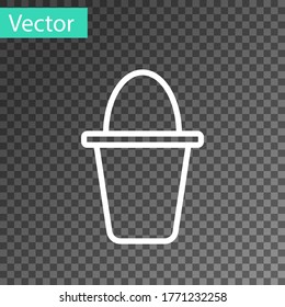 White line Fishing bucket icon isolated on transparent background. Fish in a bucket. Vector