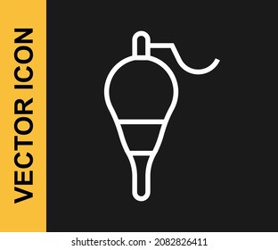 White line Fishing float icon isolated on black background. Fishing tackle.  Vector