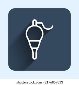 White line Fishing float icon isolated with long shadow background. Fishing tackle. Blue square button. Vector