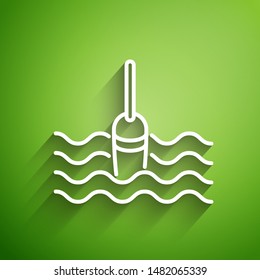 White line Fishing float in water icon isolated on green background. Fishing tackle.  Vector Illustration