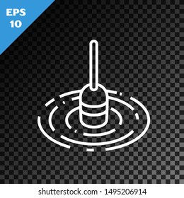 White line Fishing float in water icon isolated on transparent dark background. Fishing tackle.  Vector Illustration