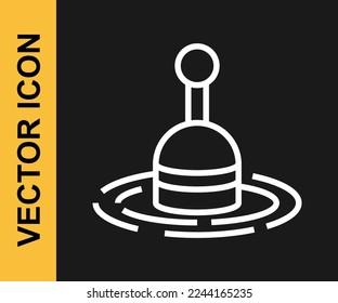 White line Fishing float in water icon isolated on black background. Fishing tackle.  Vector