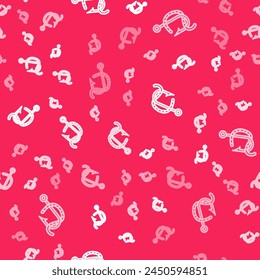 White line Fishing hook and worm icon isolated seamless pattern on red background. Fishing tackle.  Vector