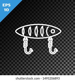 White line Fishing lure icon isolated on transparent dark background. Fishing tackle.  Vector Illustration