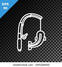 White line Fishing rod and fish icon isolated on transparent dark background. Catch a big fish. Fishing equipment and fish farming topics.  Vector Illustration