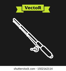 White line Fishing rod icon isolated on black background. Fishing equipment and fish farming topics.  Vector Illustration