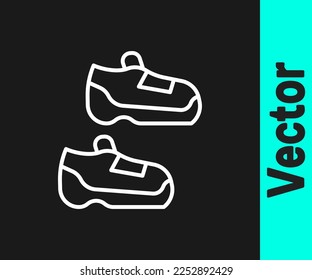 White line Fitness sneakers shoes for training, running icon isolated on black background. Sport shoes.  Vector