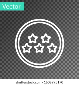 White line Five stars customer product rating review icon isolated on transparent background. Favorite, best rating, award symbol.  Vector Illustration