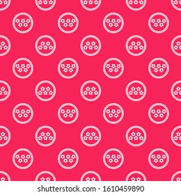 White line Five stars customer product rating review icon isolated seamless pattern on red background. Favorite, best rating, award symbol.  Vector Illustration