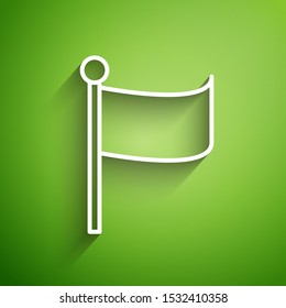 White line Flag icon isolated on green background. Location marker symbol.  Vector Illustration