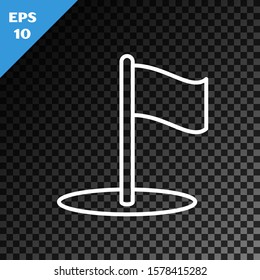 White line Flag icon isolated on transparent dark background. Location marker symbol.  Vector Illustration