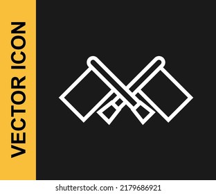 Icono de Bandera de línea blanca aislado en fondo negro. Símbolo del marcador de ubicación.  Vector