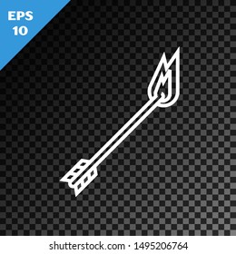 White line Flame arrow icon isolated on transparent dark background. Hipster arrow icon.  Vector Illustration