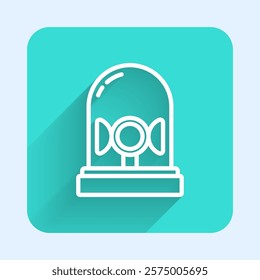 White line Flasher siren icon isolated with long shadow. Emergency flashing siren. Green square button. Vector